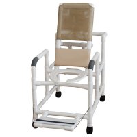 Show product details for 20" PVC Reclining Shower/Commode Chair - Open Front Seat - w/Folding Footrest
