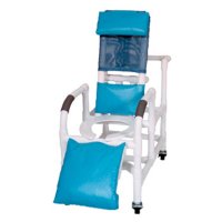 Show product details for 15" PVC Reclining Shower/Commode Chair - Open Front Seat - Pediatric - w/Leg Extension