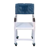 Show product details for PVC Shower Chair 22", 3"x1-1/4" Heavy Duty Casters, Flatstock Seat w/Drain Holes
