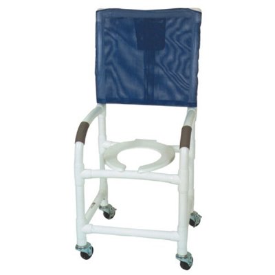 18" PVC Shower Chair High Back 3"x1-1/4" casters, flatstock seat w/ drain holes
