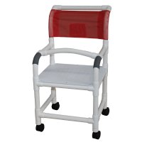 Show product details for PVC Shower Chair 18" 5"x1-1/4" Heavy Duty Casters, Flatstock Seat w/Drain Holes