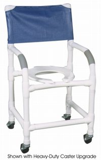 18" PVC Shower/Commode Chair - Standard - 3" Twin Nylon Casters - Open Front Seat