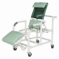 20" PVC Reclining Shower/Commode Chair - Open Front Seat - w/Folding Footrest & Leg Extension