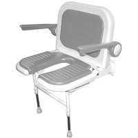 Show product details for AKW Wall Mounted Fold Up Wide Shower Chair, Padded U-Shaped Seat & Back w/Arms, Color Choice