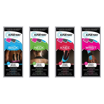 Kinesio Tape pre-cuts, starter set (1 ea: low back, neck, shoulder, knee, wrist, and foot), 10/case