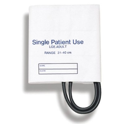 Disposable Single-Patient Use Blood Pressure Cuff, Two-Tube, Large Adult, 5 per Box