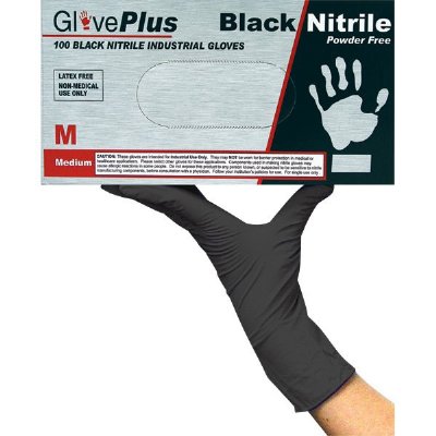 GlovePlus Powder Free Textured Black Nitrile Gloves, 10 Boxes per Case, Choose Size