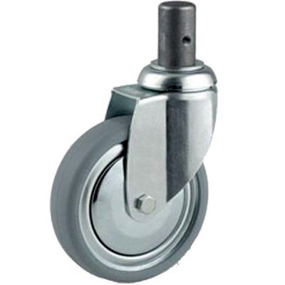 5" Tente Crosshole Swivel Caster, 1" Stem Diam., 1 3/4" Stem Length, Grey Rubber Wheel, Non-Locking