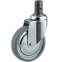 Show product details for 5" Tente Crosshole Swivel Caster, 1" Stem Diam., 1 3/4" Stem Length, Grey Rubber Wheel, Non-Locking