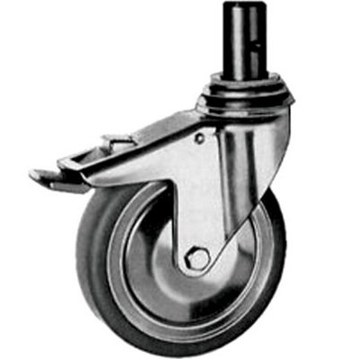 5" Tente Crosshole Swivel Caster, 1" Stem Diam., 1 3/4" Stem Length, Grey Rubber Wheel, Total Lock