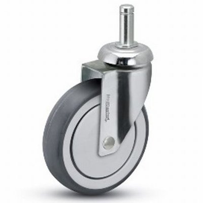 3" x 1" Steinco Swivel Caster, Gray Rubber, Grip Ring, 7/16" Diameter, 1 3/8" Stem Length