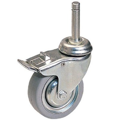 3" x 1"  Total Lock Caster, Gray Rubber, Grip Ring, 7/16" Diameter, 1 15/16" Stem Length