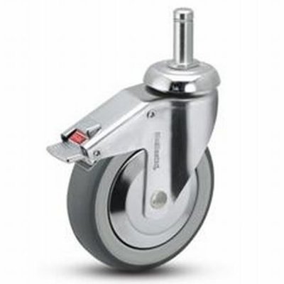 Steinco 3" Grip Ring, Gray Rubber Wheel Caster, 7/16"Stem diam., 1 3/8"Stem Length,