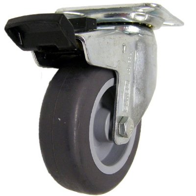 Steinco 3" x 1" Plate(2 1/4" x 2 1/4") Caster, Gray Rubber Wheel, Ball Bearings, Swivel/Total Lock