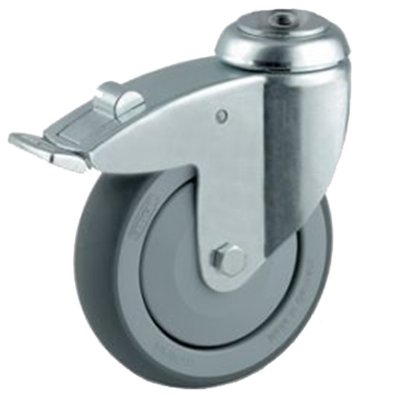 Steinco 4"x1" Gray Rubber Total Lock Caster, Hollow KP, 3/8"Hole