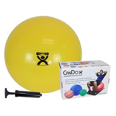 CanDo Inflatable Exercise Ball - Economy Set - Yellow - Ball, Pump, Retail Box, Choose Size