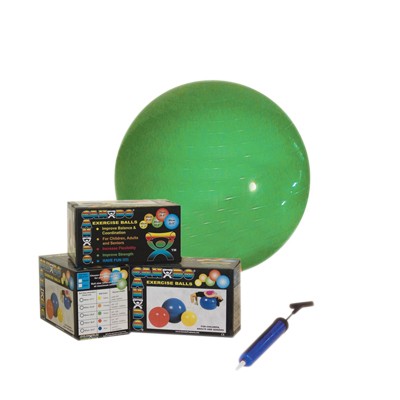 CanDo Inflatable Exercise Ball - Economy Set - Green - 26" (65 cm) Ball, Pump, Retail Box (set of 10)