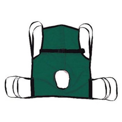 4-Point Hoyer One-Piece Sling with Positioning Strap and Commode Opening - Large Green