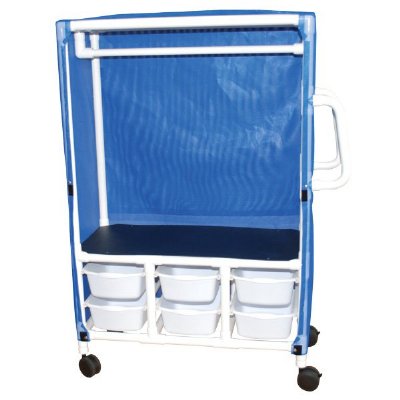 Combo Cart w/6 Bins, 1 Shelf (20" x 53 1/2") & Hanging Rack, Solid or Mesh Cover