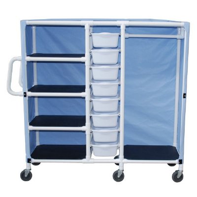 Combo Cart w/8 Bins, 4 Shelf & Hanging Rack, Solid or Mesh Cover