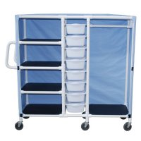 Show product details for Combo Cart w/8 Bins, 4 Shelf & Hanging Rack, Solid or Mesh Cover