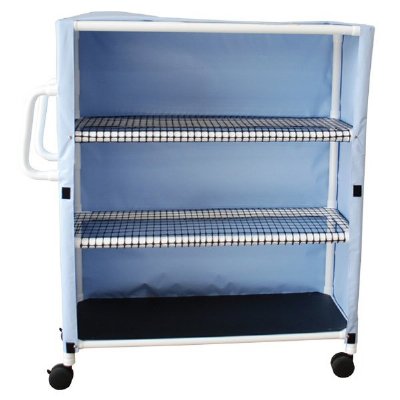 3 Shelf Linen Cart w/Open Grid Shelf System, Shelves 20" x 45", Solid or Mesh Cover