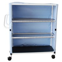 Show product details for 3 Shelf Linen Cart w/Open Grid Shelf System, Shelves 20" x 45", Solid or Mesh Cover