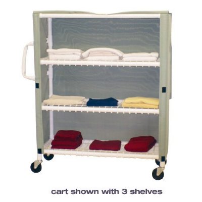 2 Shelf Linen Cart w/Open Grid Shelf System, Shelves 20" x 45", Solid or Mesh Cover