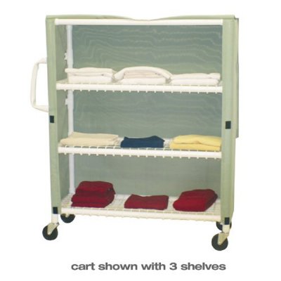 4 Shelf Linen Cart w/Open Grid Shelf System, Shelves 20" x 45", Solid or Mesh Cover