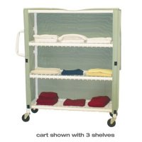 Show product details for 4 Shelf Linen Cart w/Open Grid Shelf System, Shelves 20" x 45", Solid or Mesh Cover