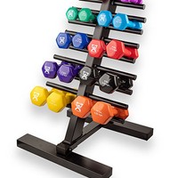 Show product details for CanDo vinyl coated dumbbell - 20-piece set with Floor Rack - 2 each 1, 2, 3, 4, 5, 6, 7, 8, 9, 10