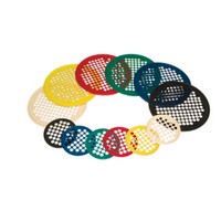 Show product details for CanDo Hand Exercise Web - Low Powder - 7" Diameter - 6-piece set (tan, yellow, red, green, blue, black)