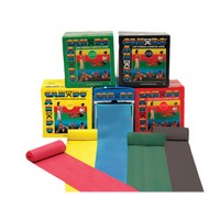 Show product details for CanDo Low Powder Exercise Band - 25 yard rolls, 5-piece set (1 each: yellow, red, green, blue, black)