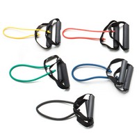 Show product details for CanDo Tubing with Handles Exerciser - 18", 5-piece set (1 each: yellow, red, green, blue, black)
