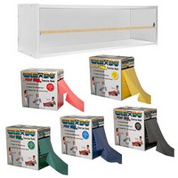 Show product details for CanDo Dispens-a-Band exercise band rack, wood, 5 rolls, INCLUDING: 5 x 100 yard CanDo Perf 100 latex free set (1 each: yellow, red, green, blue, black)