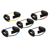 Show product details for CanDo Exercise Tubing with Cuff Exerciser - 5-piece set (1 each: yellow, red, green, blue, black)