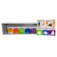 Show product details for CanDo Dispens-a-Band exercise band rack, wood, INCLUDING: Val-u-Band - Latex-Free - Twin-Pak - 100 yard - 5 color set (2 - 50 yard boxes of each color: peach, orange, lime, blueberry, plum)