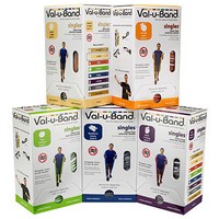 Show product details for Val-u-Band Resistance Bands, Pre-Cut Strip, 5', 5 Cases of 30 Units Each, Peach, Orange, Lime, Blueberry, Plum, Latex-Free