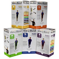 Show product details for Val-u-Band Resistance Bands, Pre-Cut Strip, 5', 5 Cases of 30 Units Each, Peach, Orange, Lime, Blueberry, Plum, Contains Latex