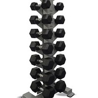Show product details for Inflight Fitness, 8-Pair Vertical Dumbbell Rack, 8 Pair Rubber Hexagon Dumbbell Set