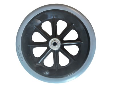 161-412 Black 8 Spoke Mag 8" x 1", Gray Rubber Tire, 5/16" Axle, 2 3/8" Hub Width