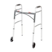 Show product details for Deluxe Folding Walker, Two Button Release, with 5" Wheels, Adult