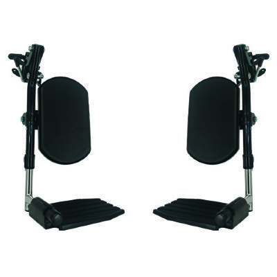 Invacare Legrests Complete Hemi w/ Black Plastic Calf Pads and Black Plastic Footplates, Pair