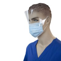 Show product details for Procedure Face Mask with Ear Loop and Plastic Shield - Blue