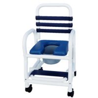 Show product details for PVC Shower Commode Chair with Infection Control Design and Sliding Footrest