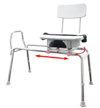 Show product details for Snap-N-Save Sliding Transfer Bench with Cut-Out Swivel Seat