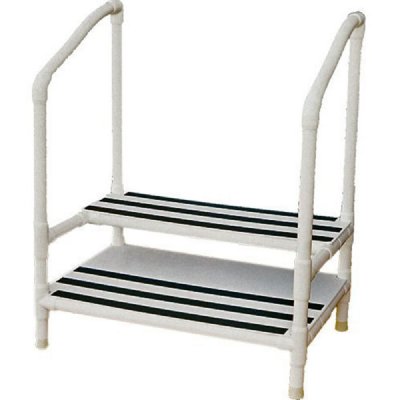 PVC Double Step Stool with Rubber Tips, Double Handrail
