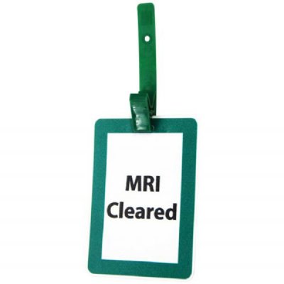 "MRI Cleared" Badge-Unrippable Vinyl-White/Green with Black Lettering