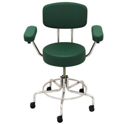 MRI Doctor Stool, Adj 22"-28" Height, w/Casters, Back Rest & Arms